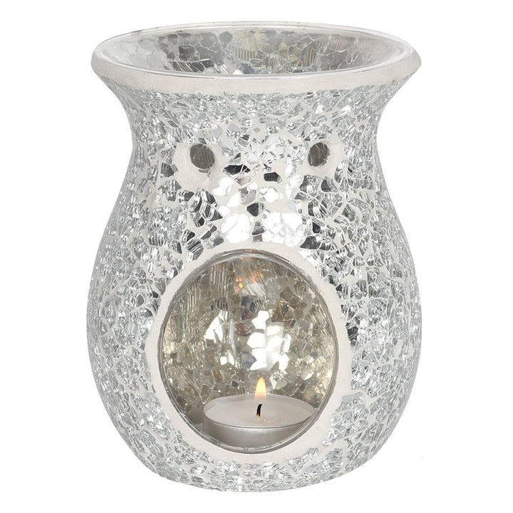 Large Silver Crackle Oil Burner - Home Decor Emporium