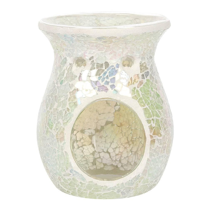 Large White Iridescent Crackle Oil Burner - Home Decor Emporium