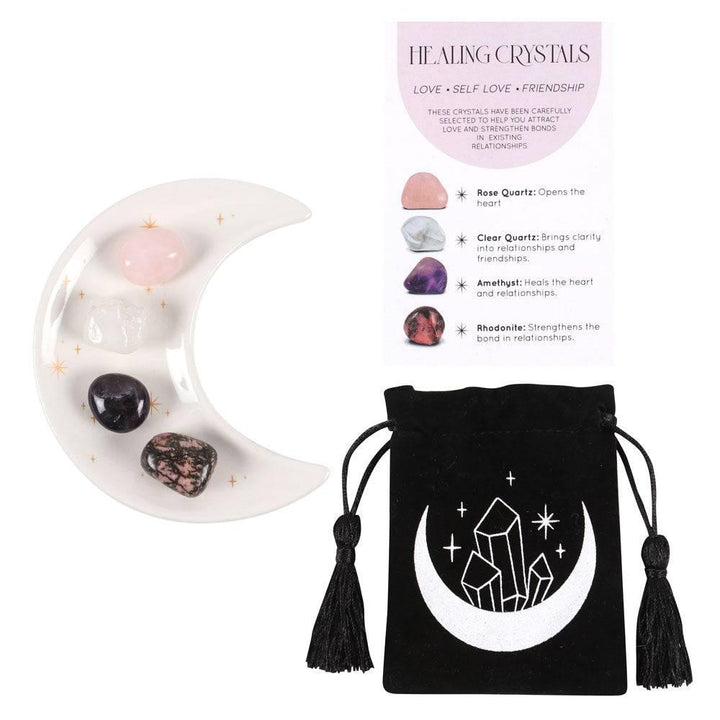 Love Healing Crystal Set with Moon Trinket Dish - Home Decor Emporium