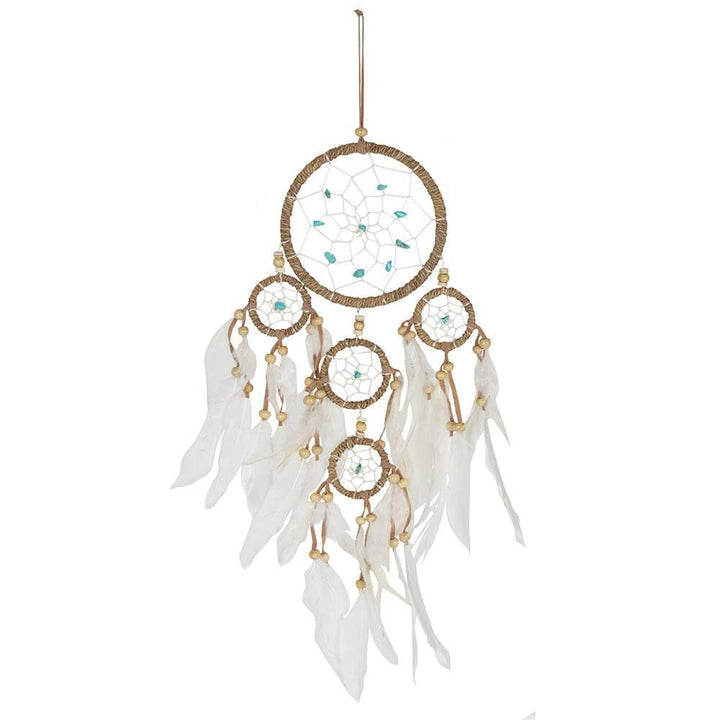 Medium Natural Dreamcatcher with Turquoise Beads - Home Decor Emporium