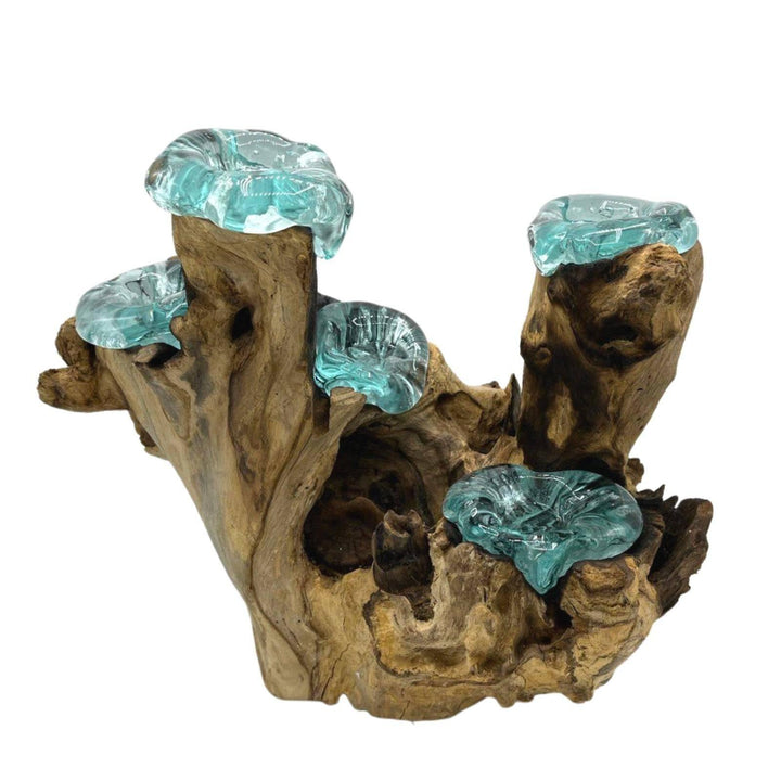 Molten Glass Five Candle Holder on Wood - Home Decor Emporium