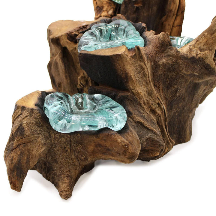 Molten Glass Five Candle Holder on Wood - Home Decor Emporium