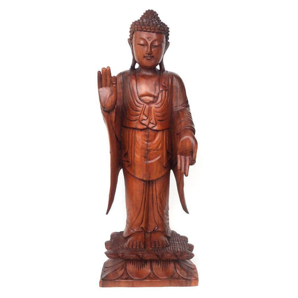 Natural Acacia Wood Standing Buddha - Home Decor Emporium