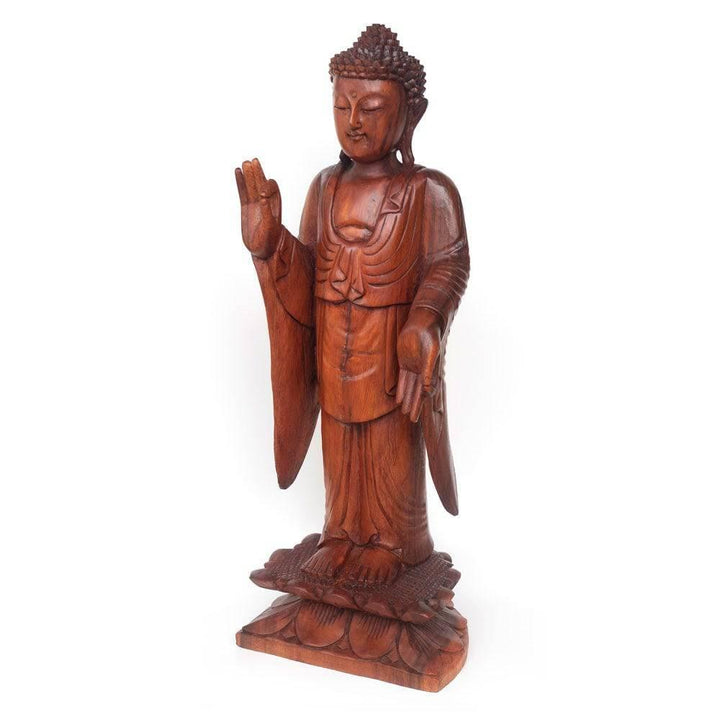 Natural Acacia Wood Standing Buddha - Home Decor Emporium