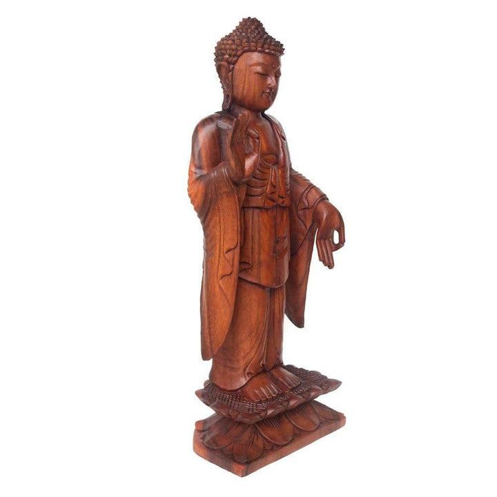 Natural Acacia Wood Standing Buddha - Home Decor Emporium