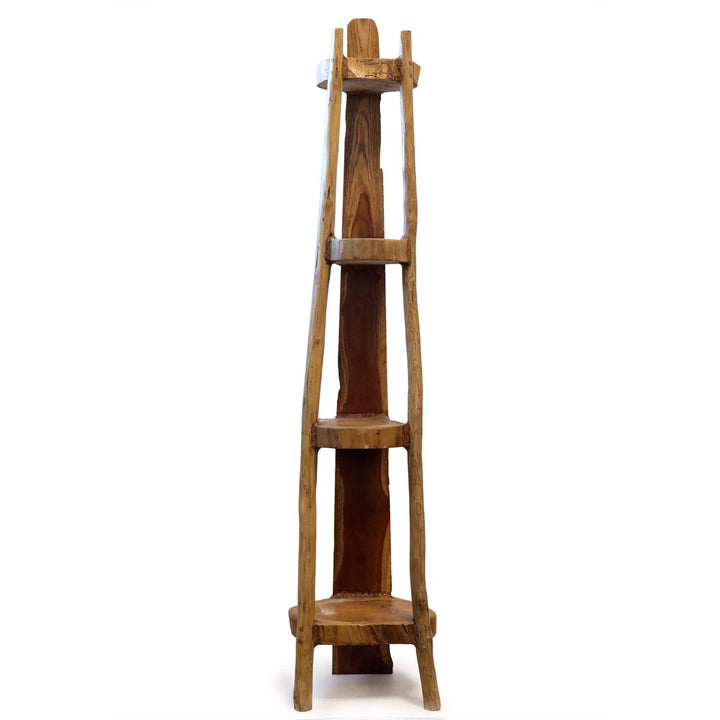 Natural Teak Corner Unit 4 Shelves - 135cm high - Home Decor Emporium