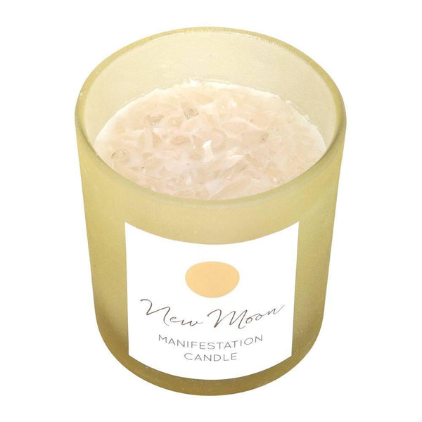 New Moon Wild Orange Manifestation Candle with Clear Quartz - Home Decor Emporium