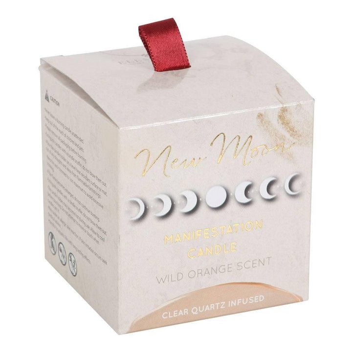 New Moon Wild Orange Manifestation Candle with Clear Quartz - Home Decor Emporium