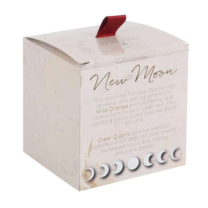 New Moon Wild Orange Manifestation Candle with Clear Quartz - Home Decor Emporium