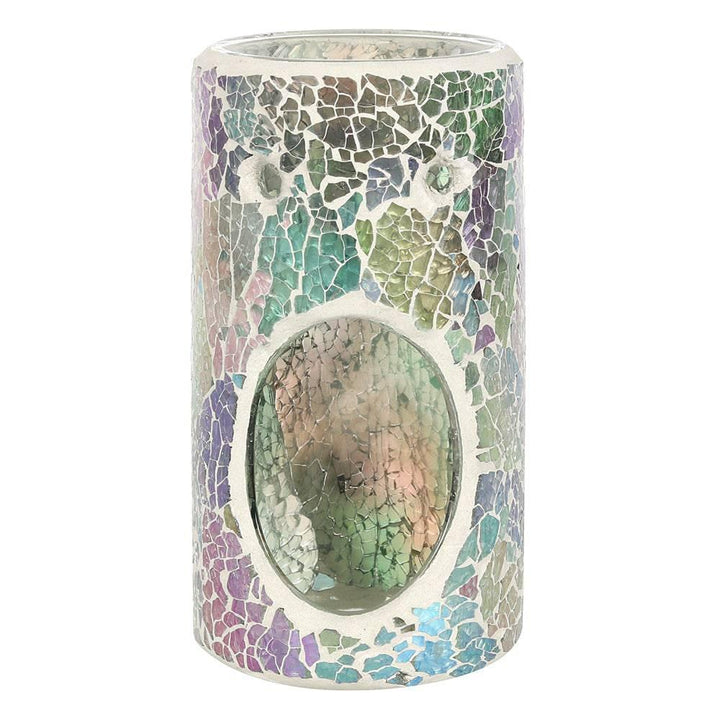 Pillar Light Blue Iridescent Crackle Oil Burner - Home Decor Emporium