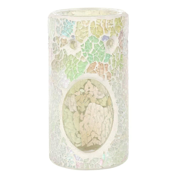 Pillar White Iridescent Crackle Oil Burner - Home Decor Emporium