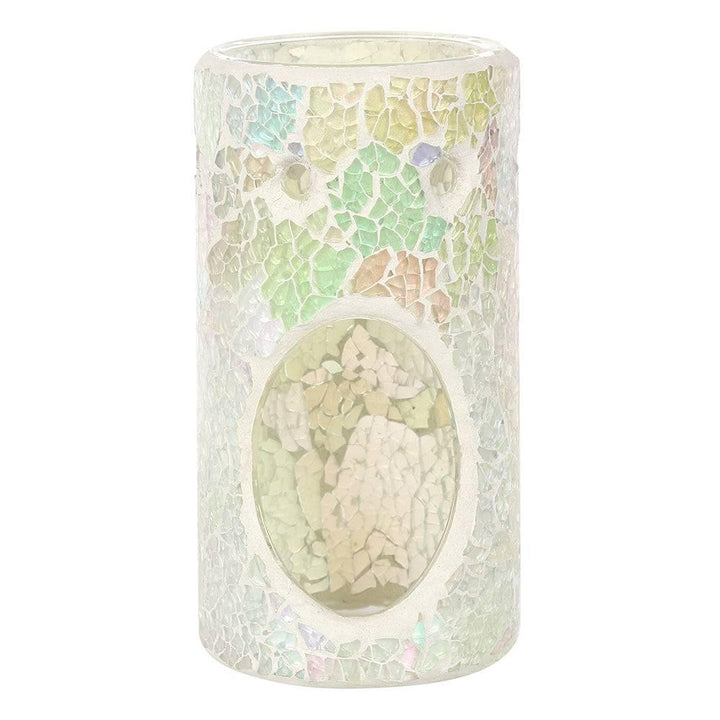 Pillar White Iridescent Crackle Oil Burner - Home Decor Emporium