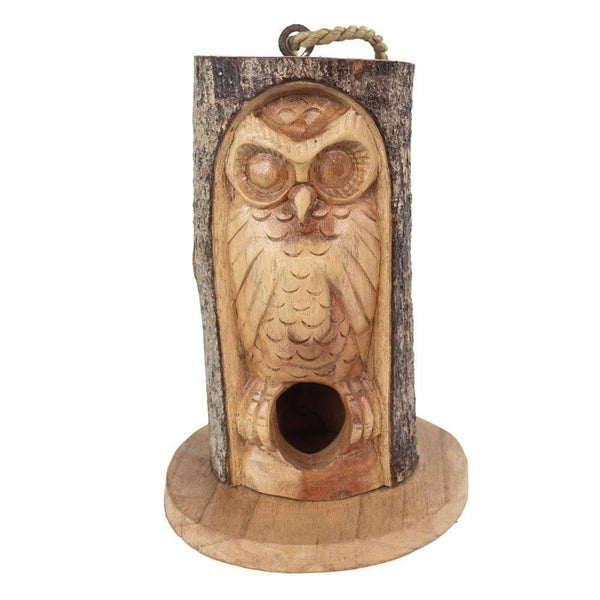 Pine Wood Closed Eye Owl Bird House - Home Decor Emporium