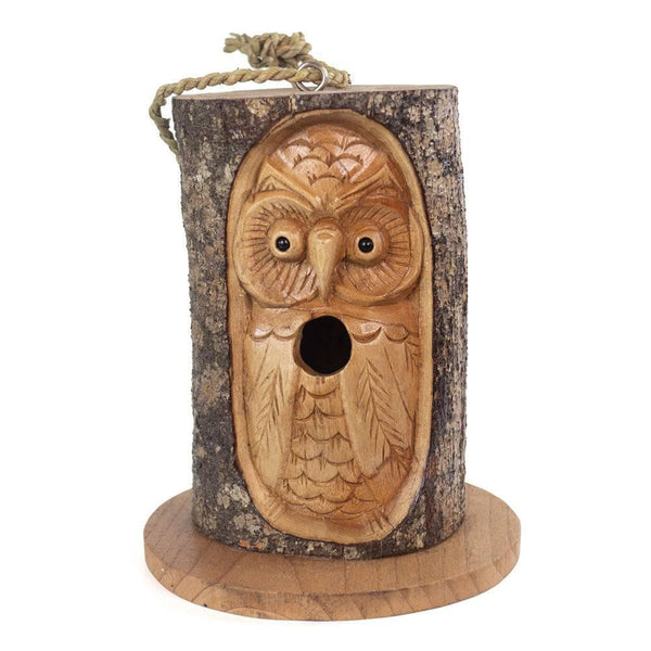 Pine Wood Open Eye Owl Bird House - Home Decor Emporium