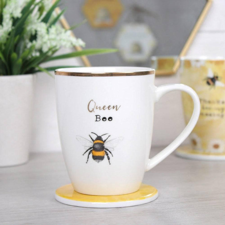 Queen Bee Ceramic Mug and Coaster Set - Home Decor Emporium