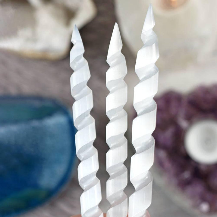 Round Point Selenite Spiral Wand - Home Decor Emporium