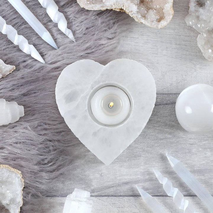 Selenite Heart Tealight Holder - Home Decor Emporium