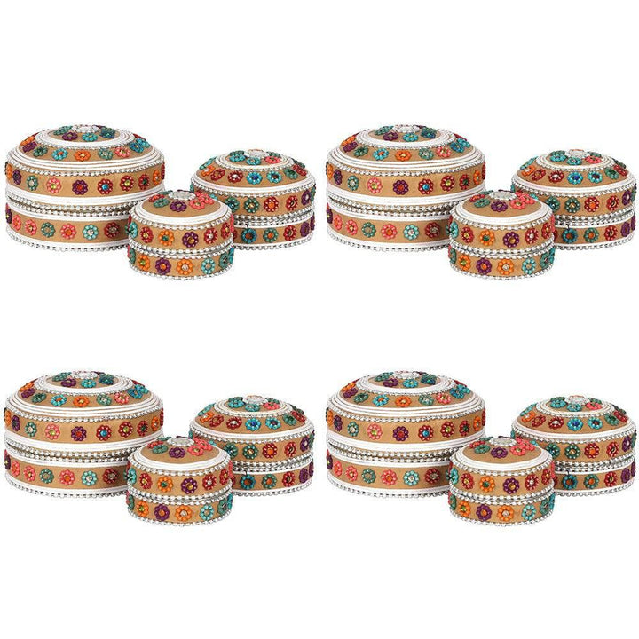 Set of 12 Cream Beaded Trinket Boxes - Home Decor Emporium