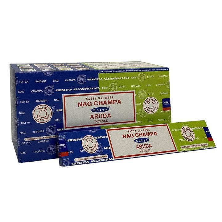 Set of 12 Packets of Combo Satya Incense - Nag Champa Aruda - Home Decor Emporium