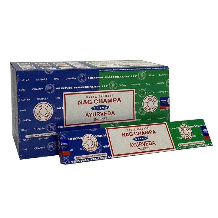 Set of 12 Packets of Combo Satya Incense - Nag Champa Ayurveda - Home Decor Emporium