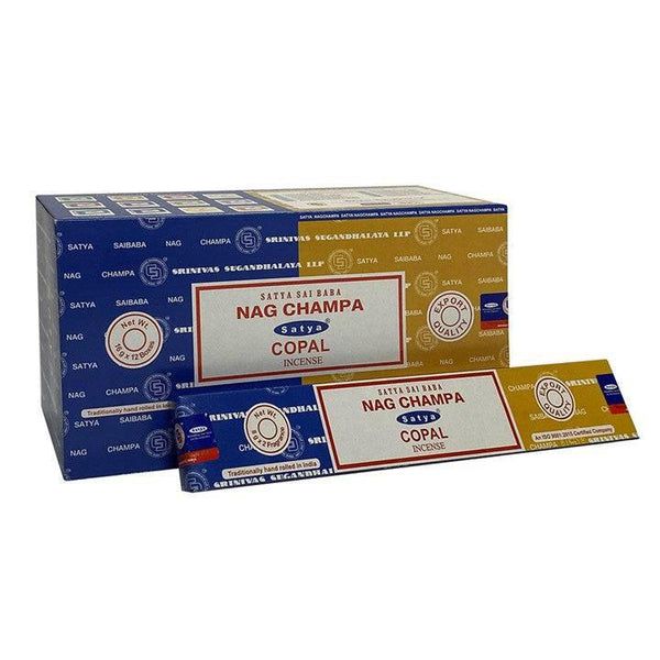 Set of 12 Packets of Combo Satya Incense - Nag Champa Copal - Home Decor Emporium