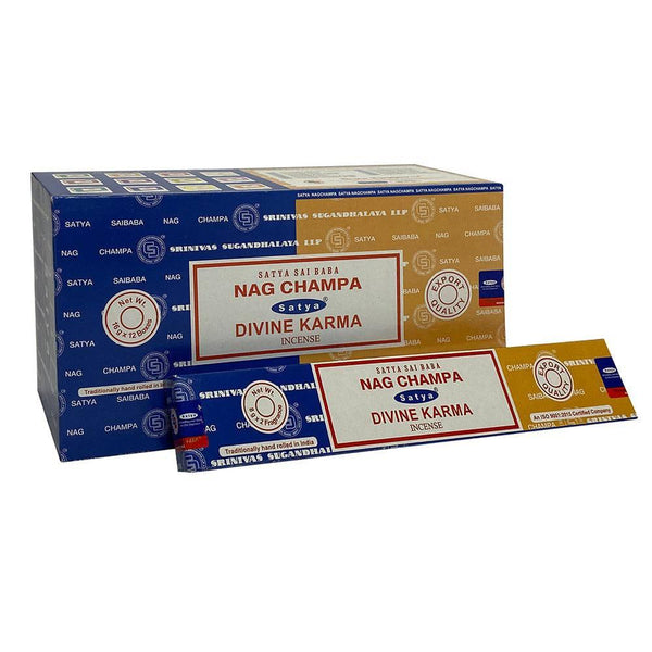 Set of 12 Packets of Combo Satya Incense - Nag Champa Divine Karma - Home Decor Emporium