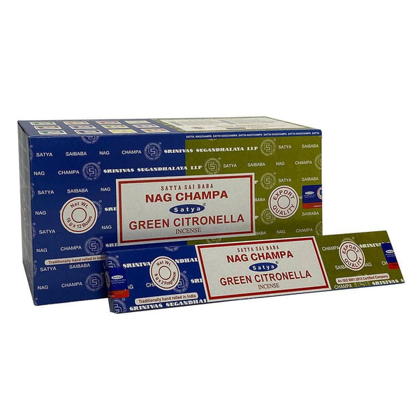 Set of 12 Packets of Combo Satya Incense - Nag Champa Green Citronella - Home Decor Emporium