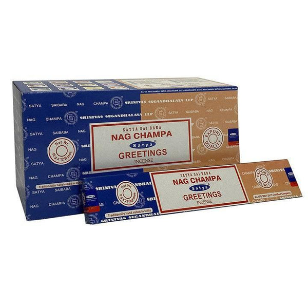 Set of 12 Packets of Combo Satya Incense - Nag Champa Greetings - Home Decor Emporium