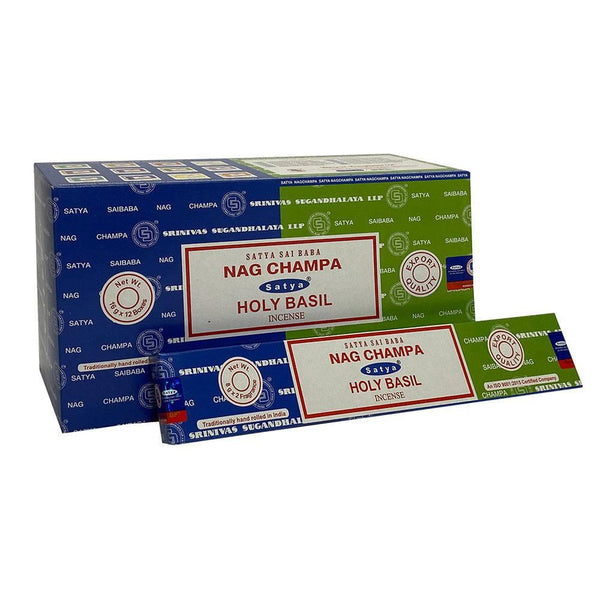 Set of 12 Packets of Combo Satya Incense - Nag Champa Holy Basil - Home Decor Emporium