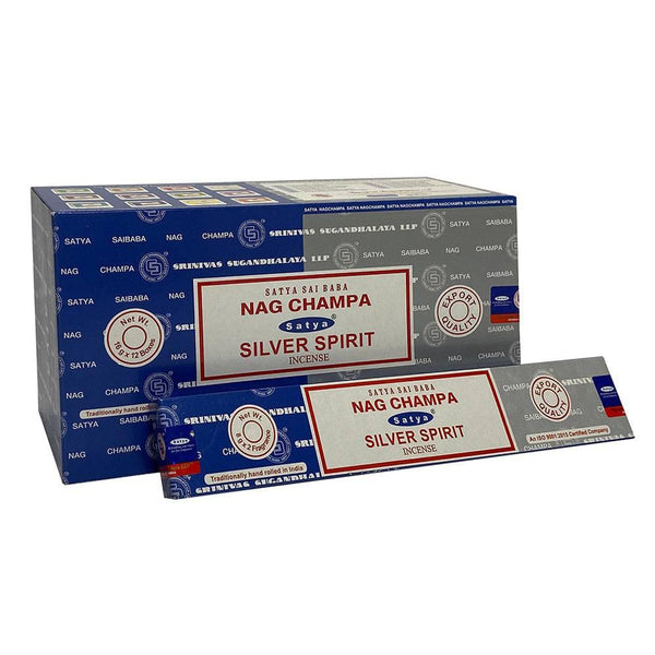 Set of 12 Packets of Combo Satya Incense - Nag Champa Silver Spirit - Home Decor Emporium