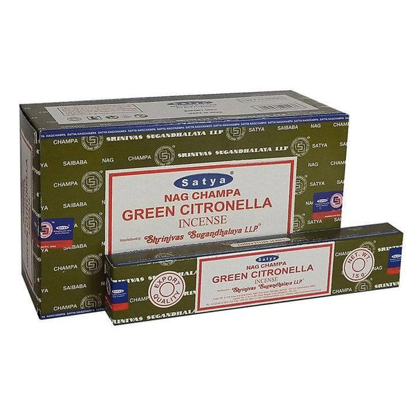 Set of 12 Packets of Green Citronella Incense Sticks by Satya - Home Decor Emporium