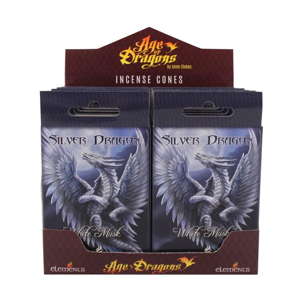 Set of 12 Packets of Silver Dragon Incense Cones by Anne Stokes - Home Decor Emporium