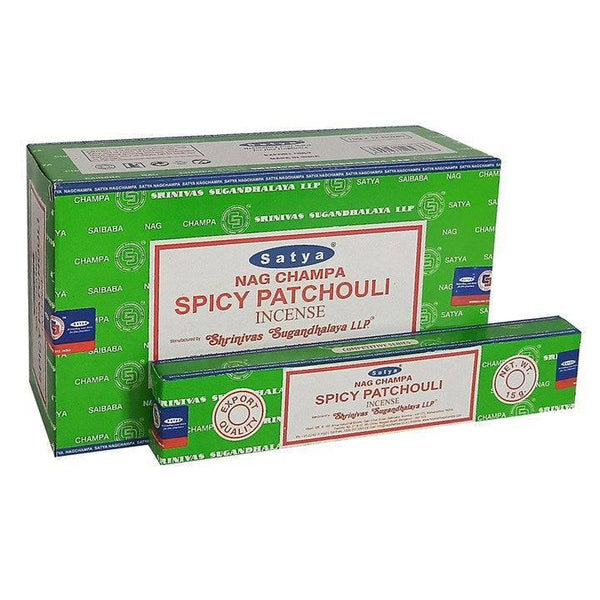 Set of 12 Packets of Spicy Patchouli Incense Sticks by Satya - Home Decor Emporium