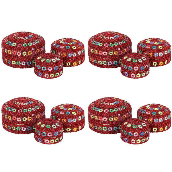 Set of 12 Red Beaded Trinket Boxes - Home Decor Emporium