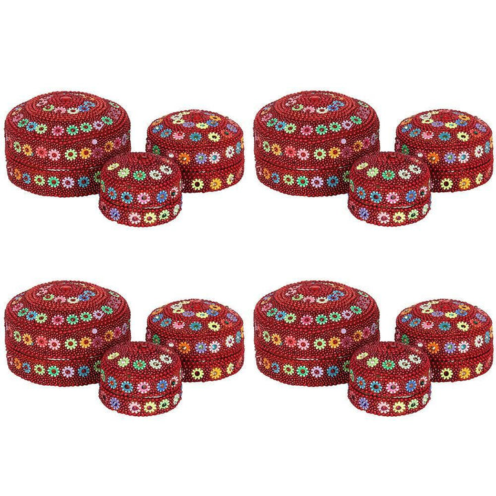 Set of 12 Red Beaded Trinket Boxes - Home Decor Emporium