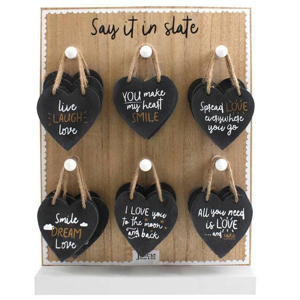 Set of 24 Slate Heart Hanging Decorations on Display - Home Decor Emporium