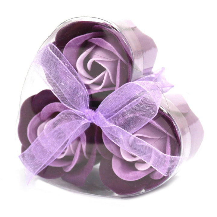 Set of 3 Soap Flower Heart Box - Lavender Roses - Home Decor Emporium