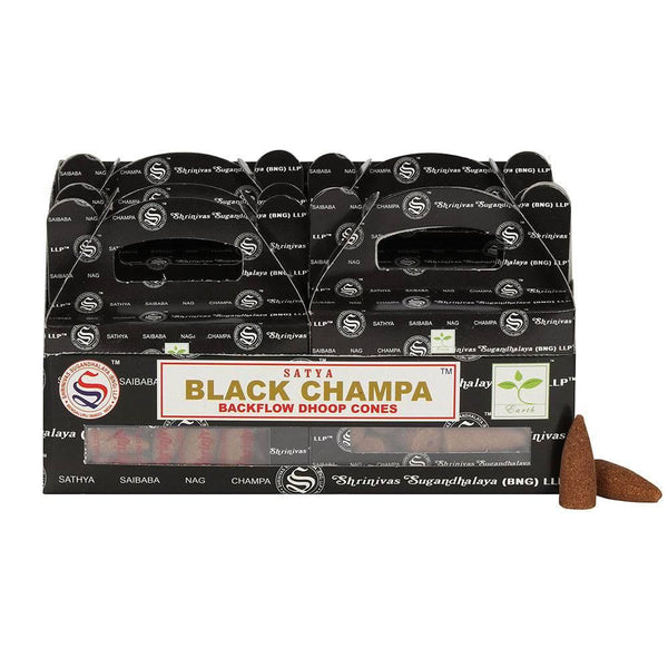 Set of 6 Packets of Black Champa Backflow Dhoop Cones by Satya - Home Decor Emporium