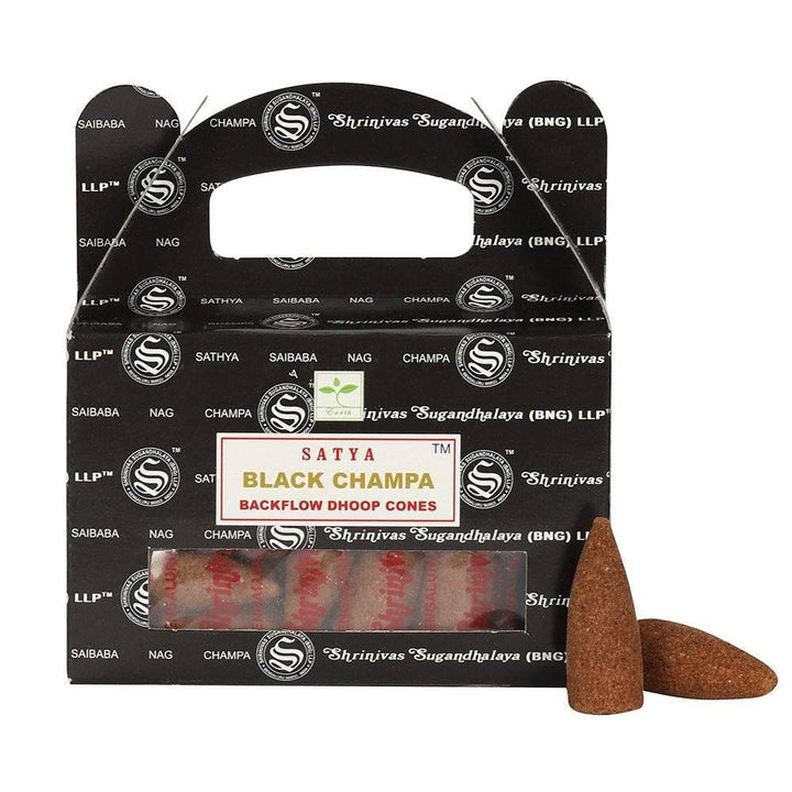 Set of 6 Packets of Black Champa Backflow Dhoop Cones by Satya - Home Decor Emporium