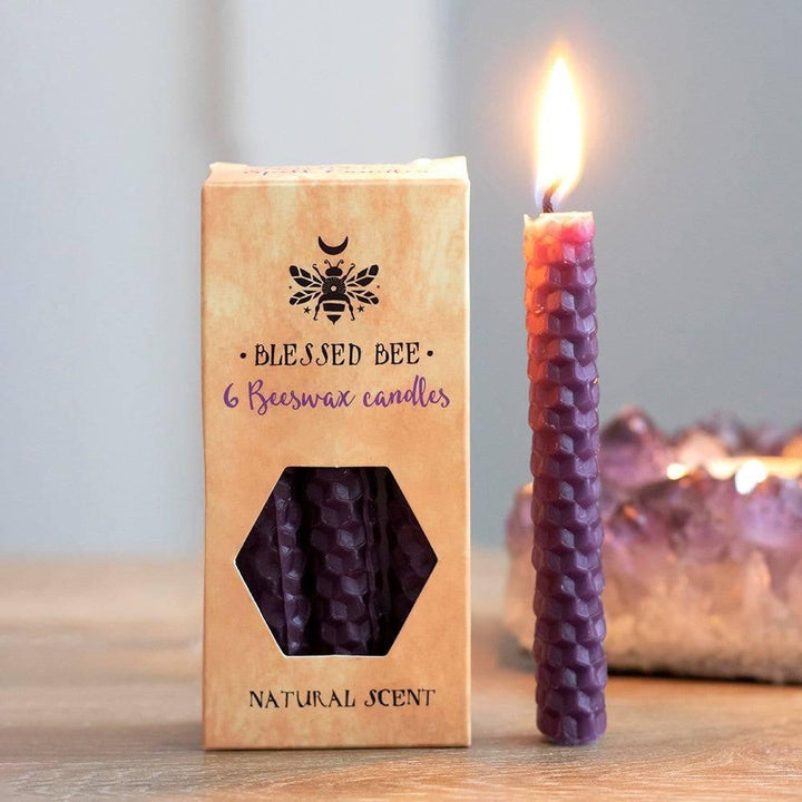 Set of 6 Purple Beeswax Spell Candles - Home Decor Emporium