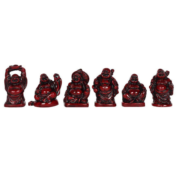 Set of 6 Red Resin Buddhas - Home Decor Emporium