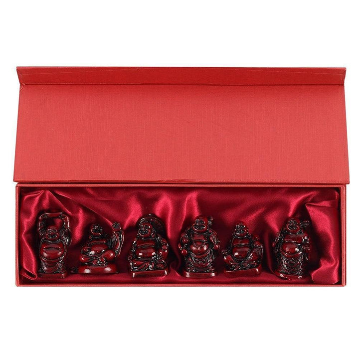 Set of 6 Red Resin Buddhas - Home Decor Emporium