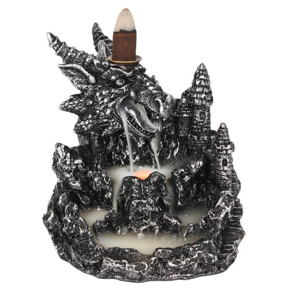 Silver Dragon Backflow Incense Burner With Light - Home Decor Emporium