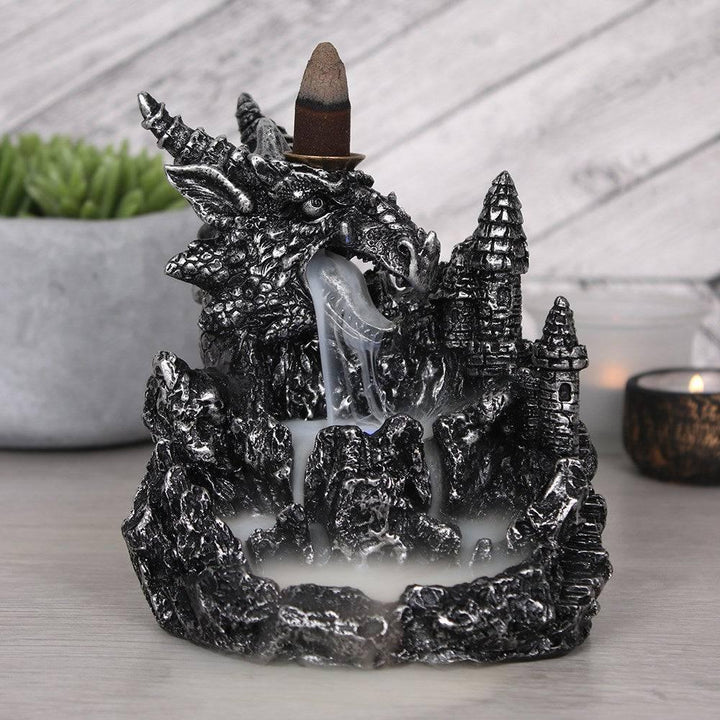 Silver Dragon Backflow Incense Burner With Light - Home Decor Emporium