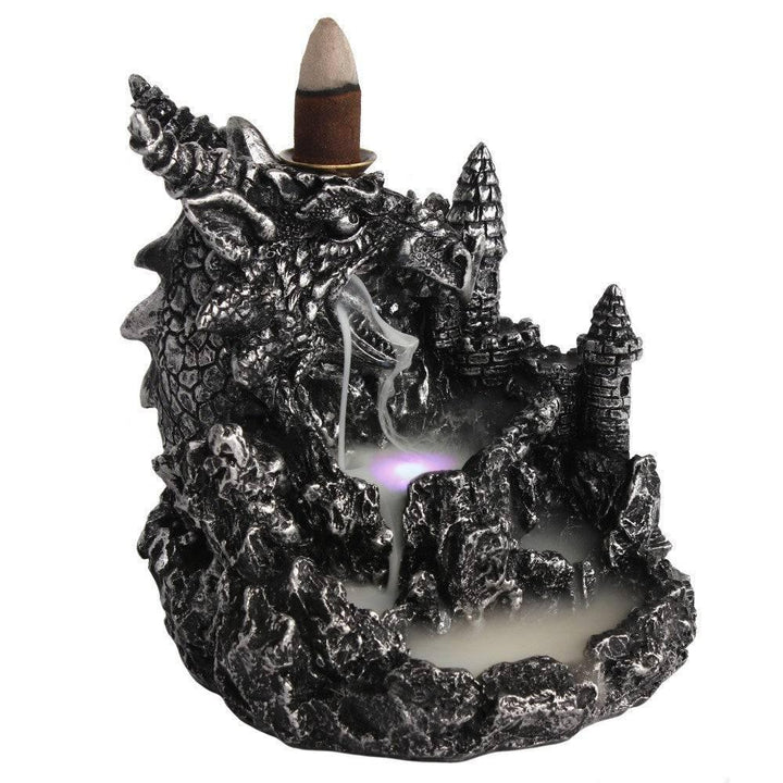 Silver Dragon Backflow Incense Burner With Light - Home Decor Emporium