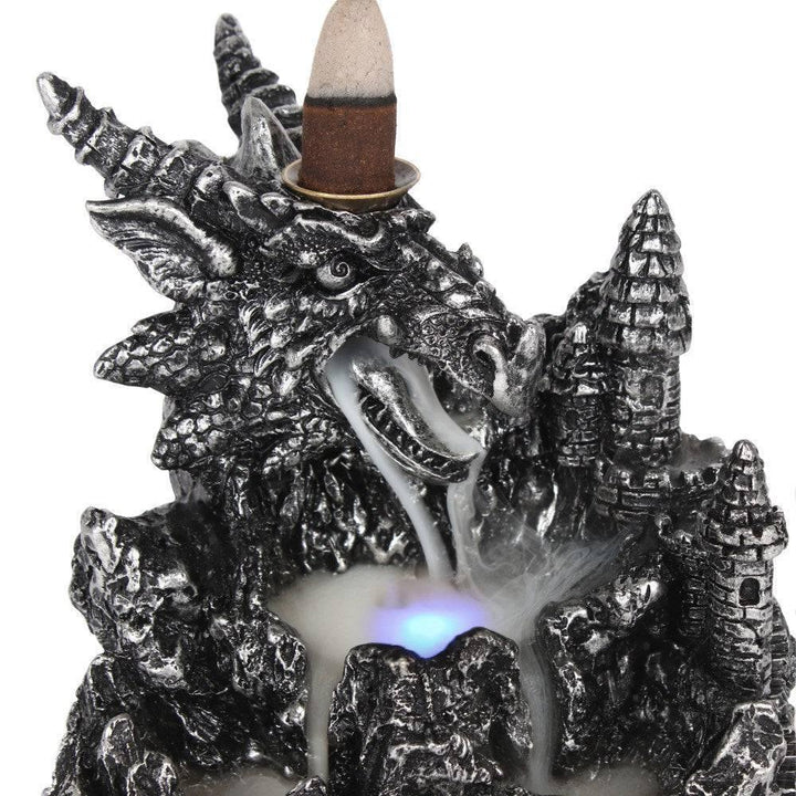 Silver Dragon Backflow Incense Burner With Light - Home Decor Emporium