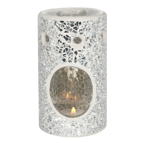 Silver Pillar Crackle Glass Oil Burner - Home Decor Emporium