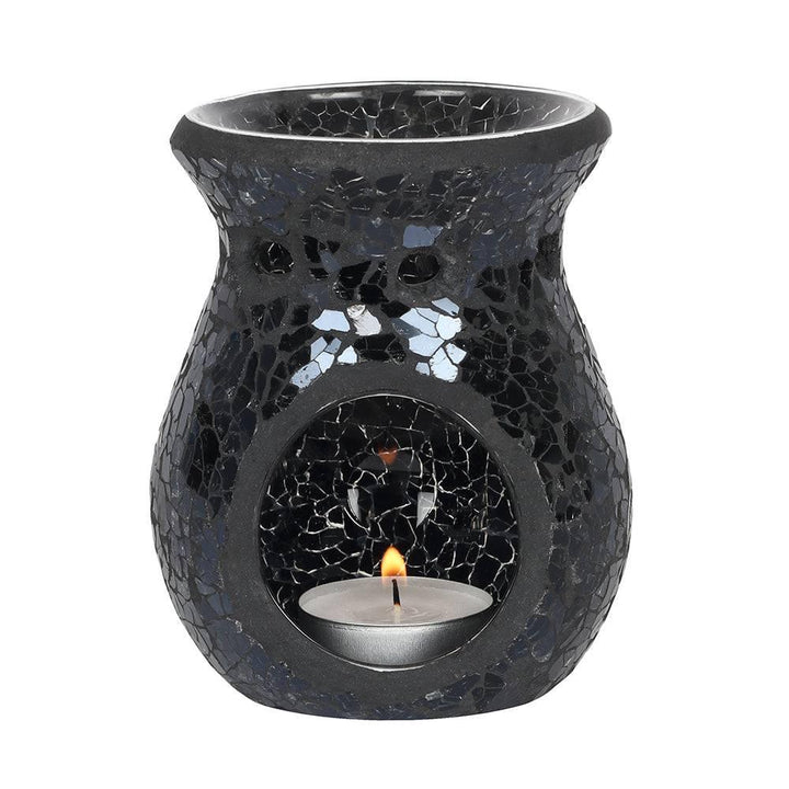 Small Black Crackle Glass Oil Burner - Home Decor Emporium