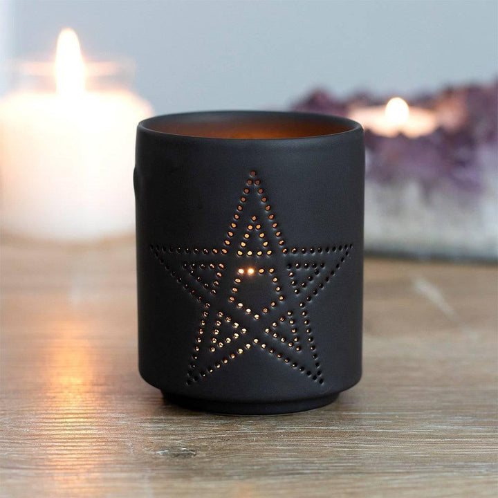 Small Black Pentagram Cut Out Tealight Holder - Home Decor Emporium