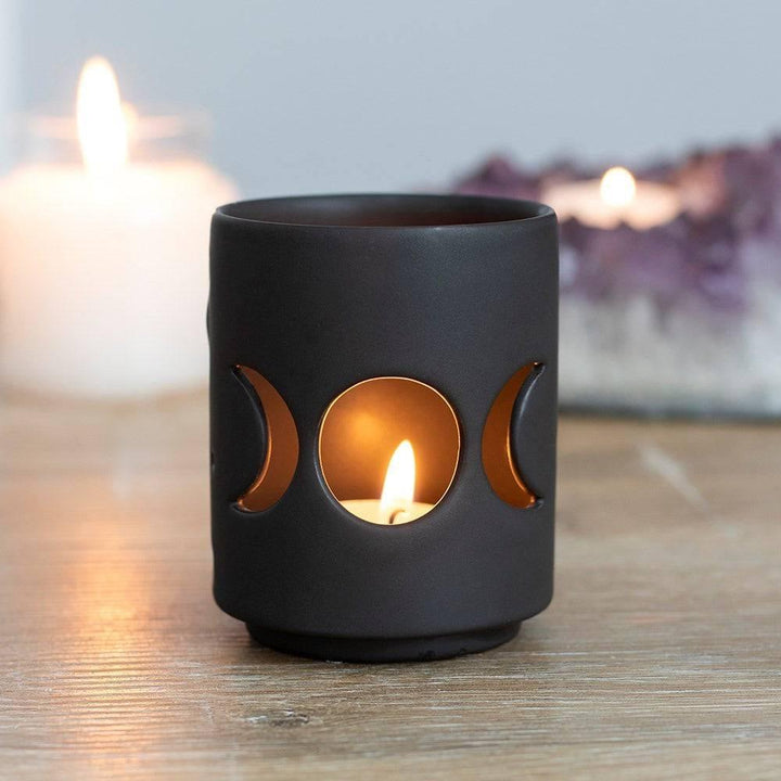 Small Black Triple Moon Cut Out Tealight Holder - Home Decor Emporium